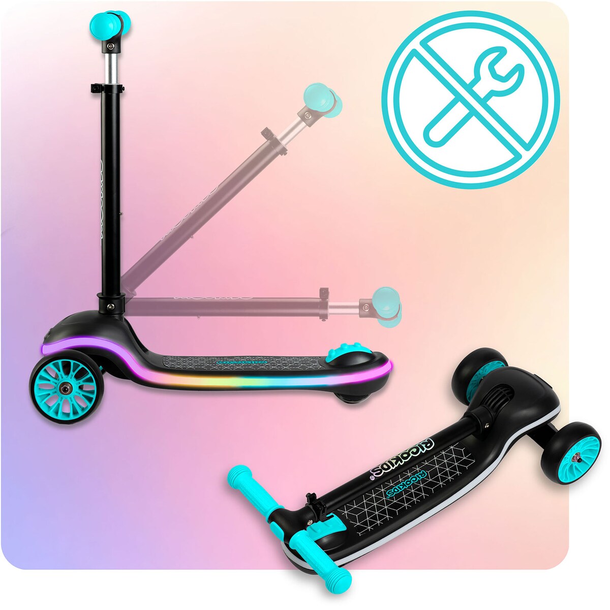 Hulajnoga dla dzieci trójkołowa Leddi czarna-turkus