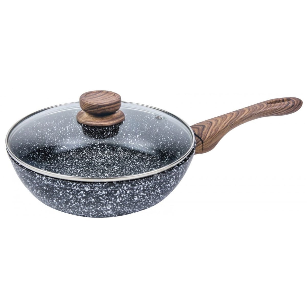 Patelnia wok z pokrywką 28cm indukcja gaz KINGHOFF granit wood