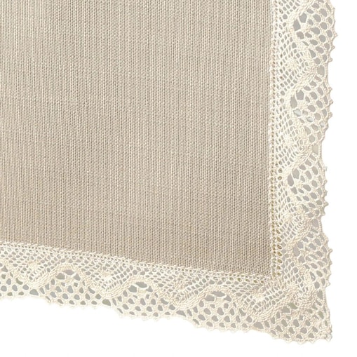 Bieżnik na stół plamoodporny P130 cappuccino z koronką K205 ecru - 40x220 cm - beżowy