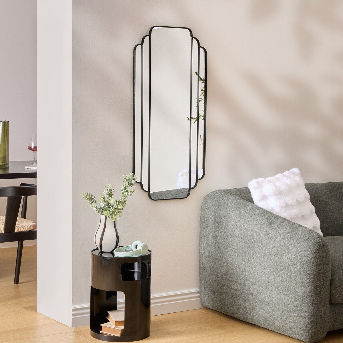 Lustro wiszące duże art deco BENEDITA, metalowa rama, 50,5 x 100,3 cm