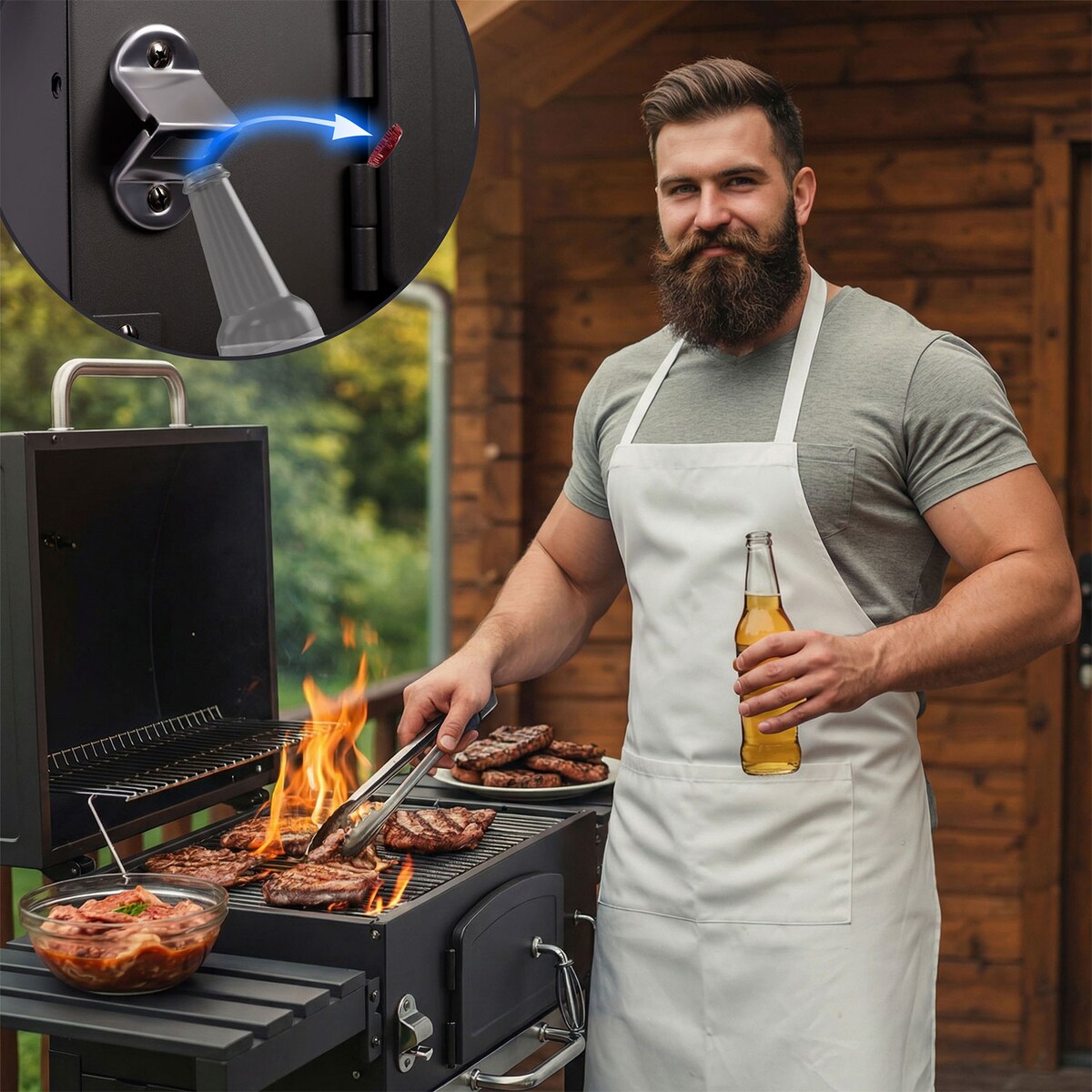 Grill węglowy ogrodowy Berdsen BD-893 komin żeliwny ruszt z pokrywą popielnik + termometr