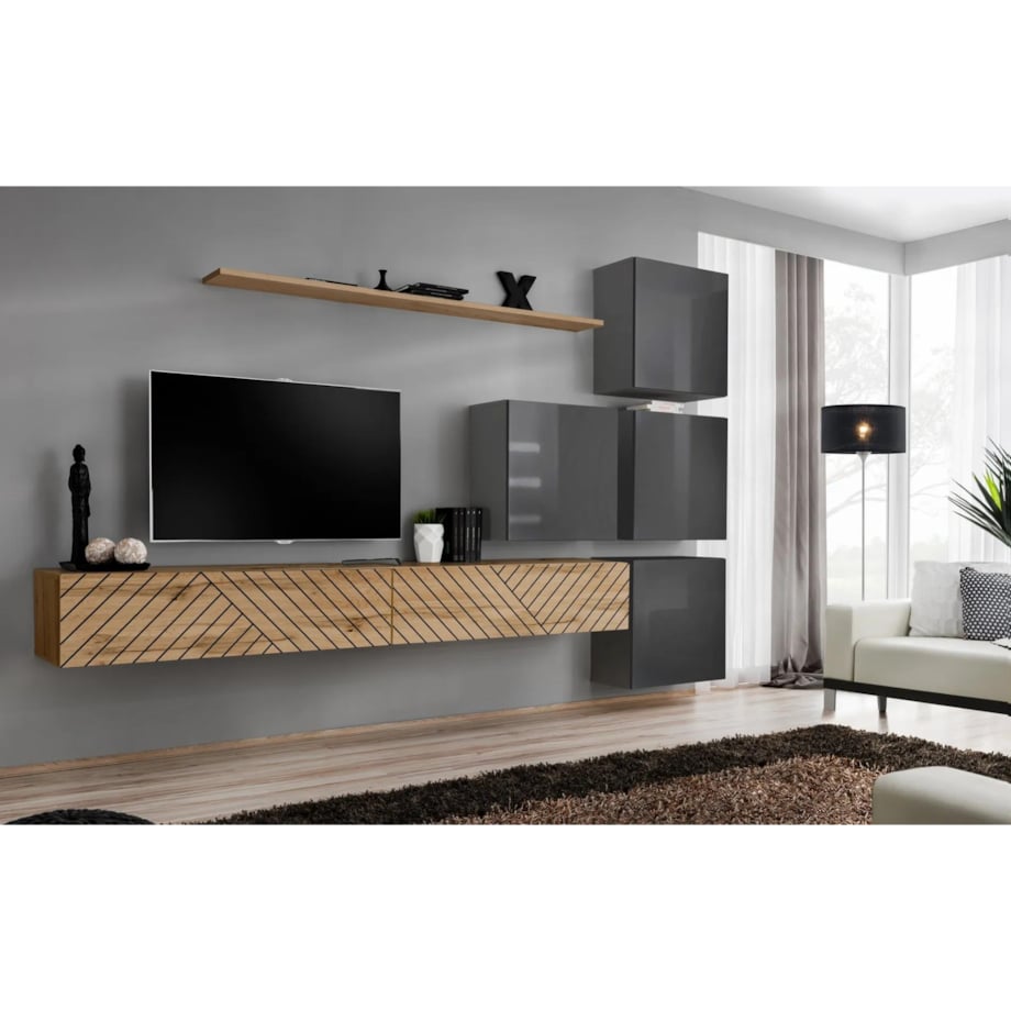 Meblościanka SWITCH LAMEL IX dąb wotan/szara