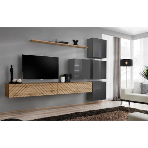 Meblościanka SWITCH LAMEL IX dąb wotan/szara