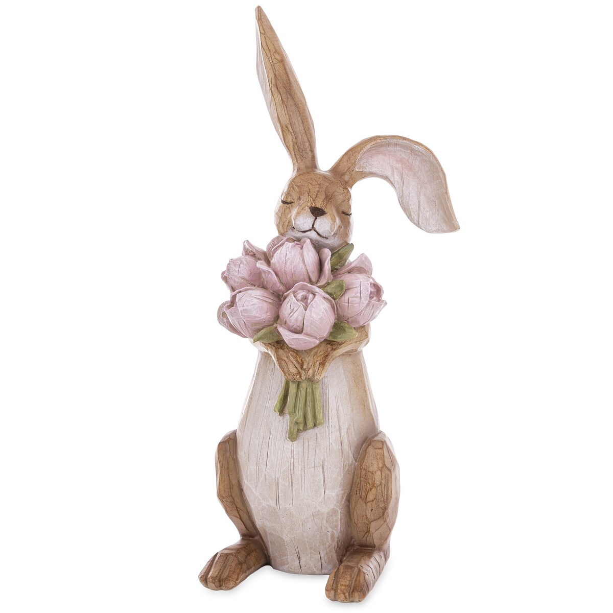 Dekoracja - króliczek z bukietem tulipanów 45x14,5x17 cm LEPRE