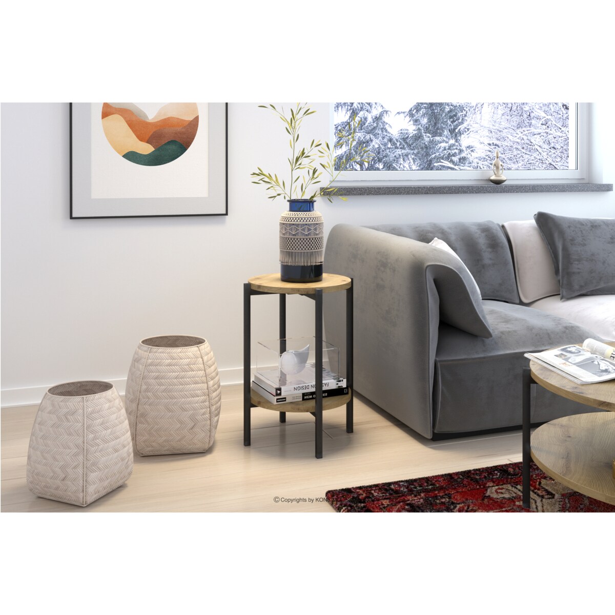 KONSIMO GERIS Wysoki stół z półką w stylu loftowym, Dąb Artisan