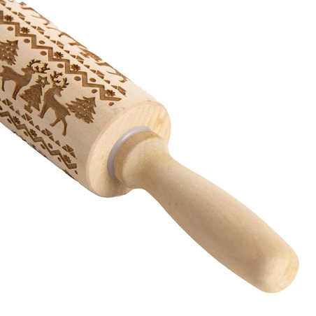 Wałek Do Ciasta Grawerowany Drewniany Świąteczny Dekoracyjny Renifery