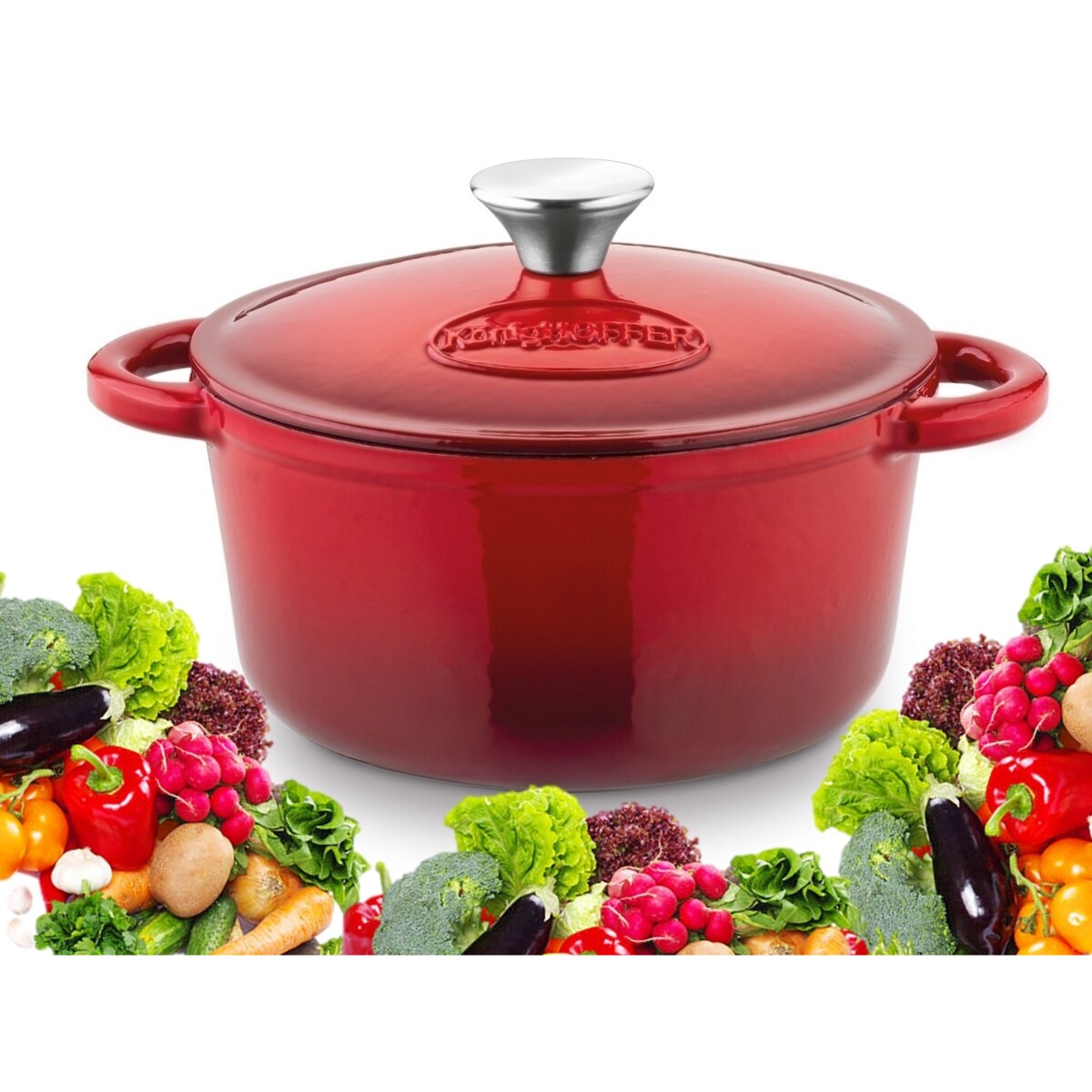 Gęsiarka żeliwna emaliowana brytfanna garnek 2,8L okrągła CZERWONA prezent