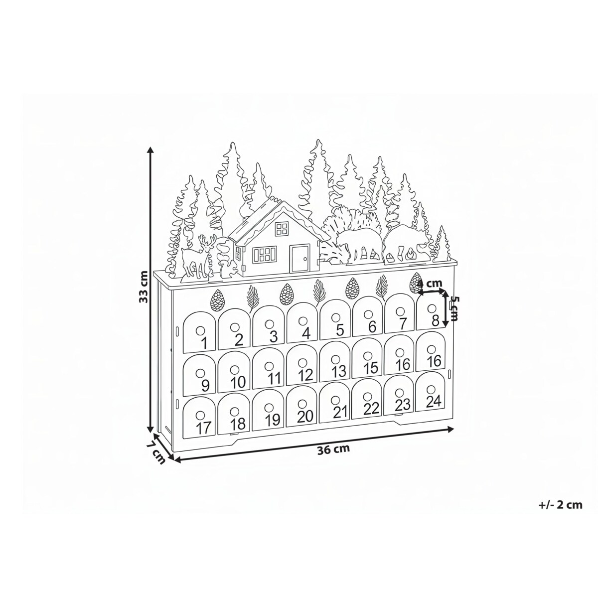 Dekoracja świąteczna LED HELIN Kalendarz adwentowy 33 cm Jasnobrązowy