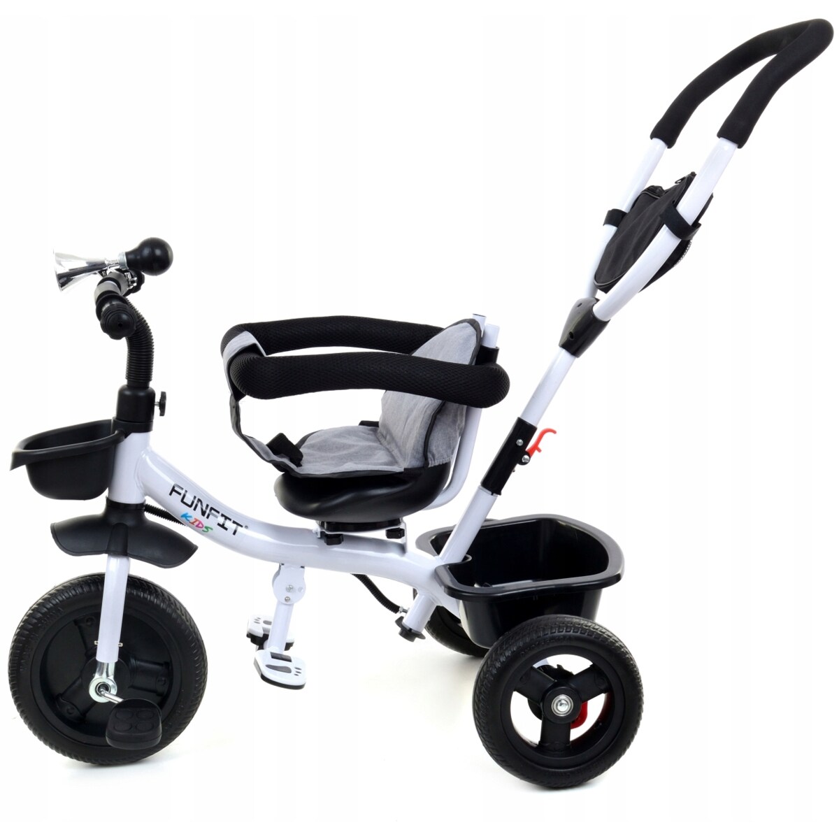 Rowerek trójkołowy spacerowy dla dzieci Funfit Kids szary z trąbką