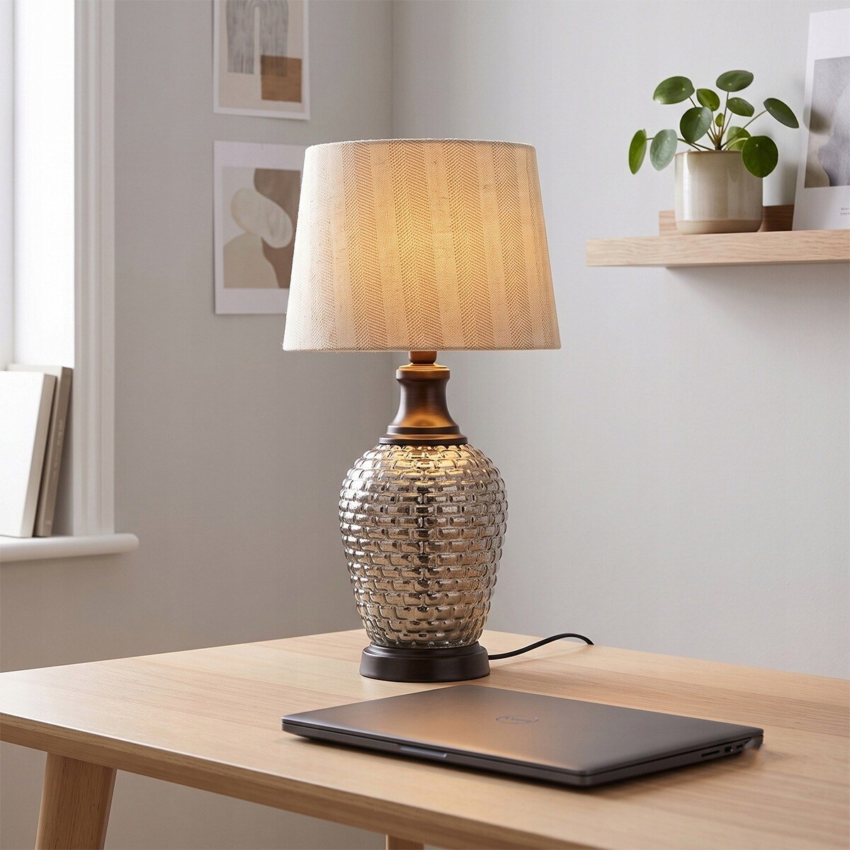 LAMPA STOŁOWA BIURKOWA NOCNA SZKLANA DREWNIANA RETRO LOFT BOHO E27 50cm