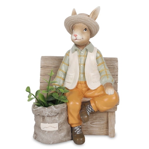 Dekoracja - królik OGRODNIK z workiem 19x14x10 cm