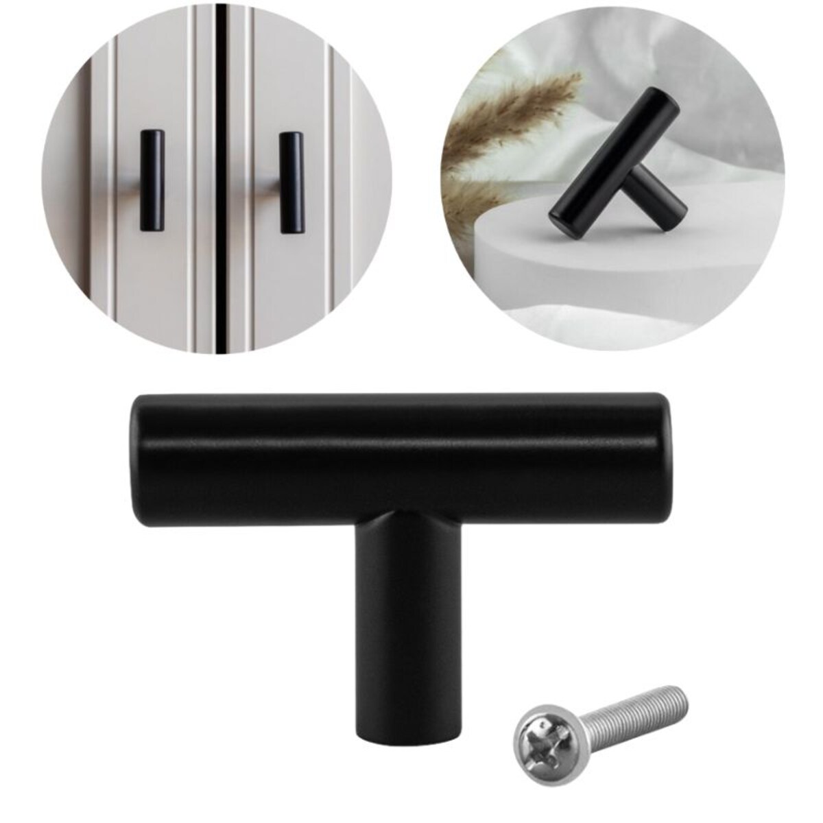 Gałka meblowa czarna klasyczna podłużna uchwyt meblowy loft