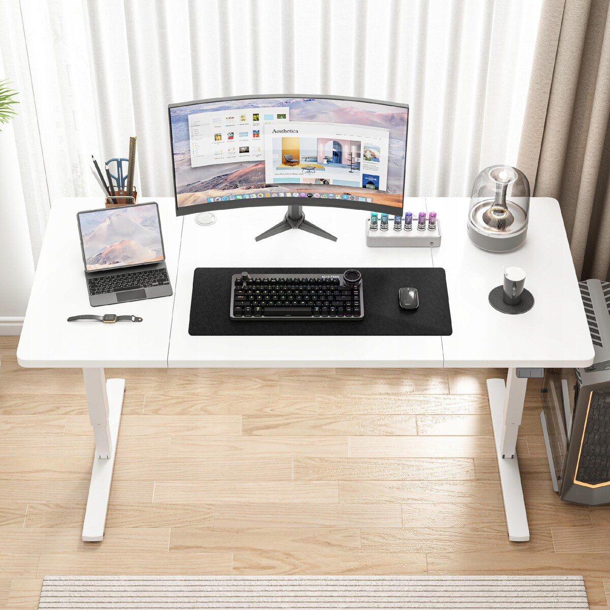 Biurko Elektryczne Podnoszone Białe 120 cm Regulowane Wysokości 72-118 cm