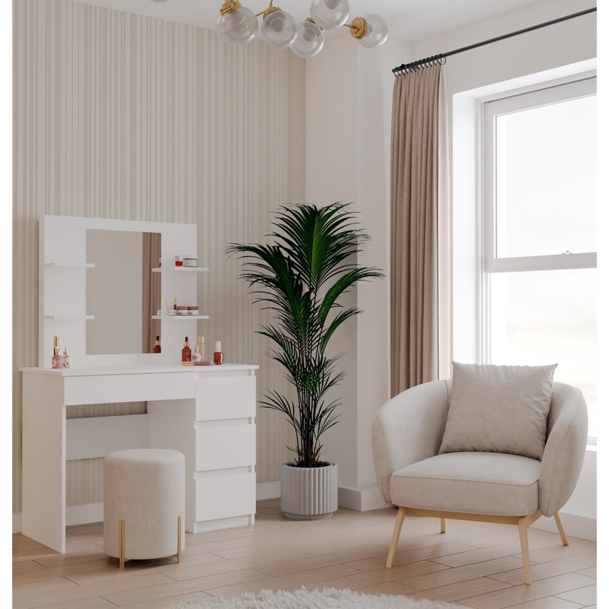 Toaletka MARINA 4P LUSTRO MIJAS PRAWE 4 Szuflady 4 Półki BIAŁA Do Sypialni