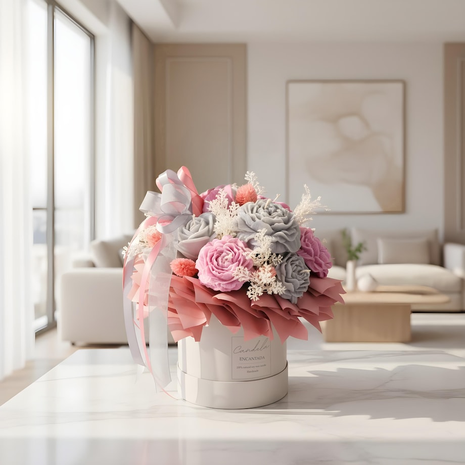 Świeca sojowa ZAPACHOWA bukiet FLOWERBOX handmade prezent CANDELA ENCANTADA