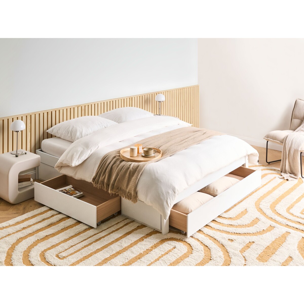 Łóżko z szufladami bez zagłówka Drewno GIAT 160 x 200 cm Biały