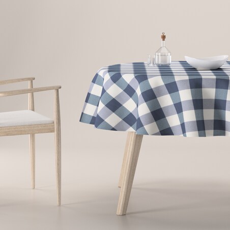 Obrus okrągły 160 x 160 cm granatowo-biała krata (5,5x5,5cm)