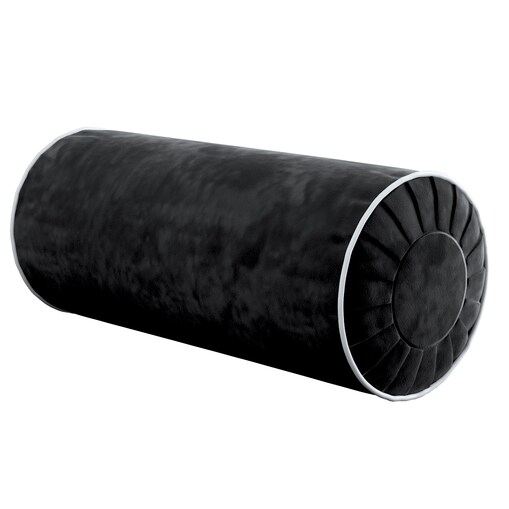 Poduszka wałek z zakładkami z lamówką, głęboka czerń, Ø20 x 50 cm, Velvet