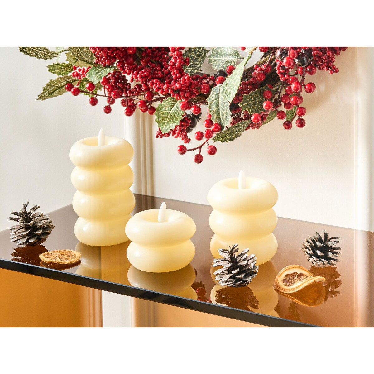 Zestaw 3 świec LED ETERNIS 5/8/11 cm Złamana biel