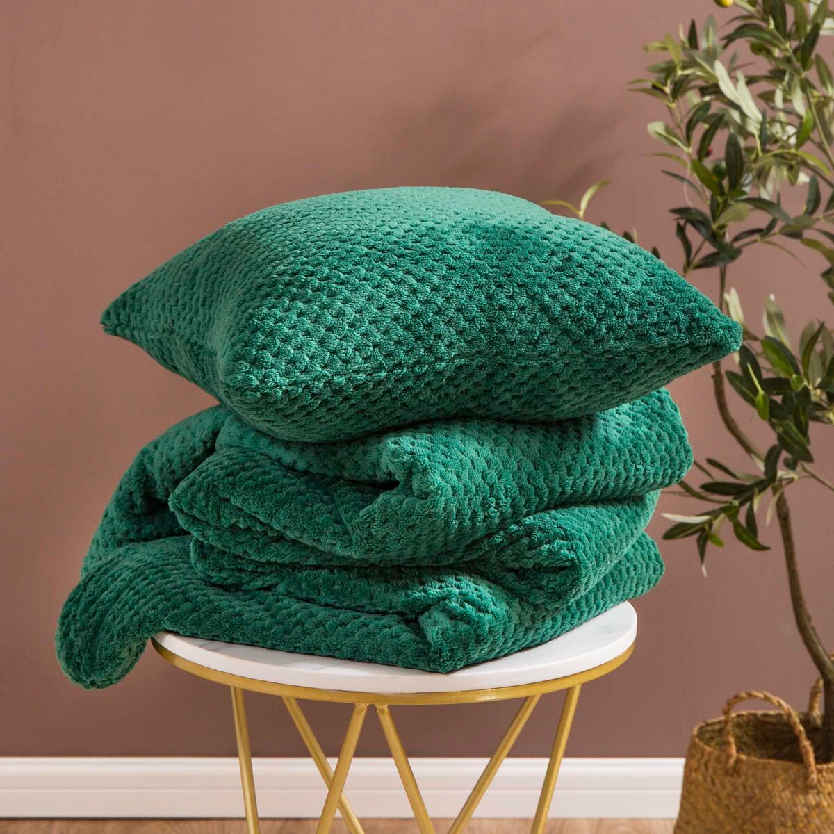 Pled Koc Narzuta Butelkowa Zieleń z mikrofibry 150 x 200 miękki Ciepły Duży