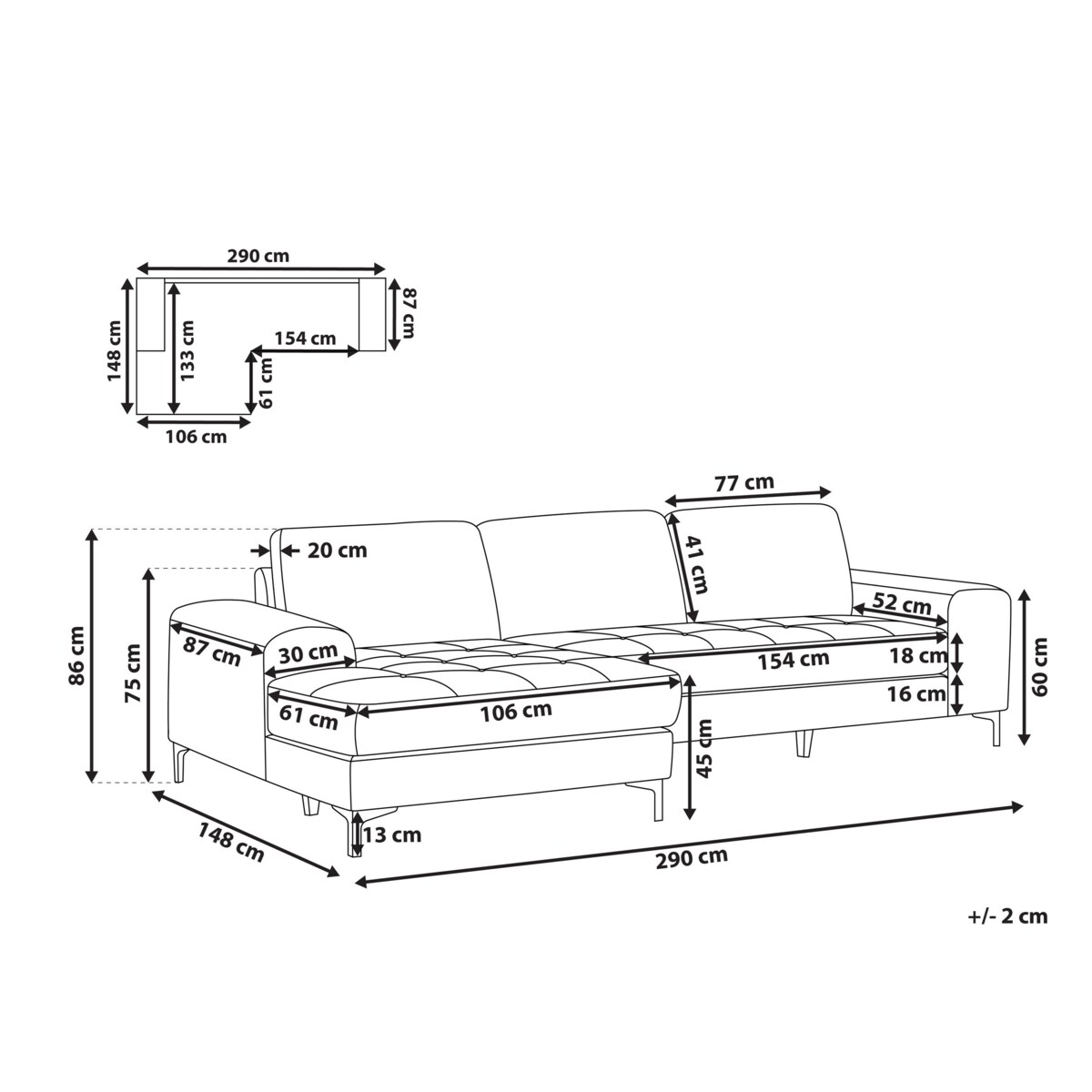 Sofa narożna prawostronna KIRUNA Welur Jasnobeżowy Prawostronny