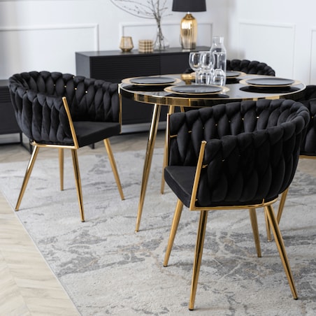 Krzesło Tapicerowane Glamour CAPI Plecione Czarne Do Salonu