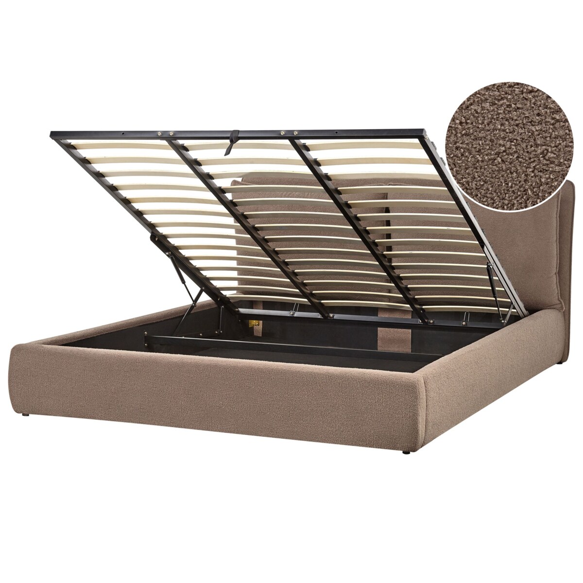 Łóżko z pojemnikiem Boucle BAJONNA 180 x 200 cm Beżowoszary