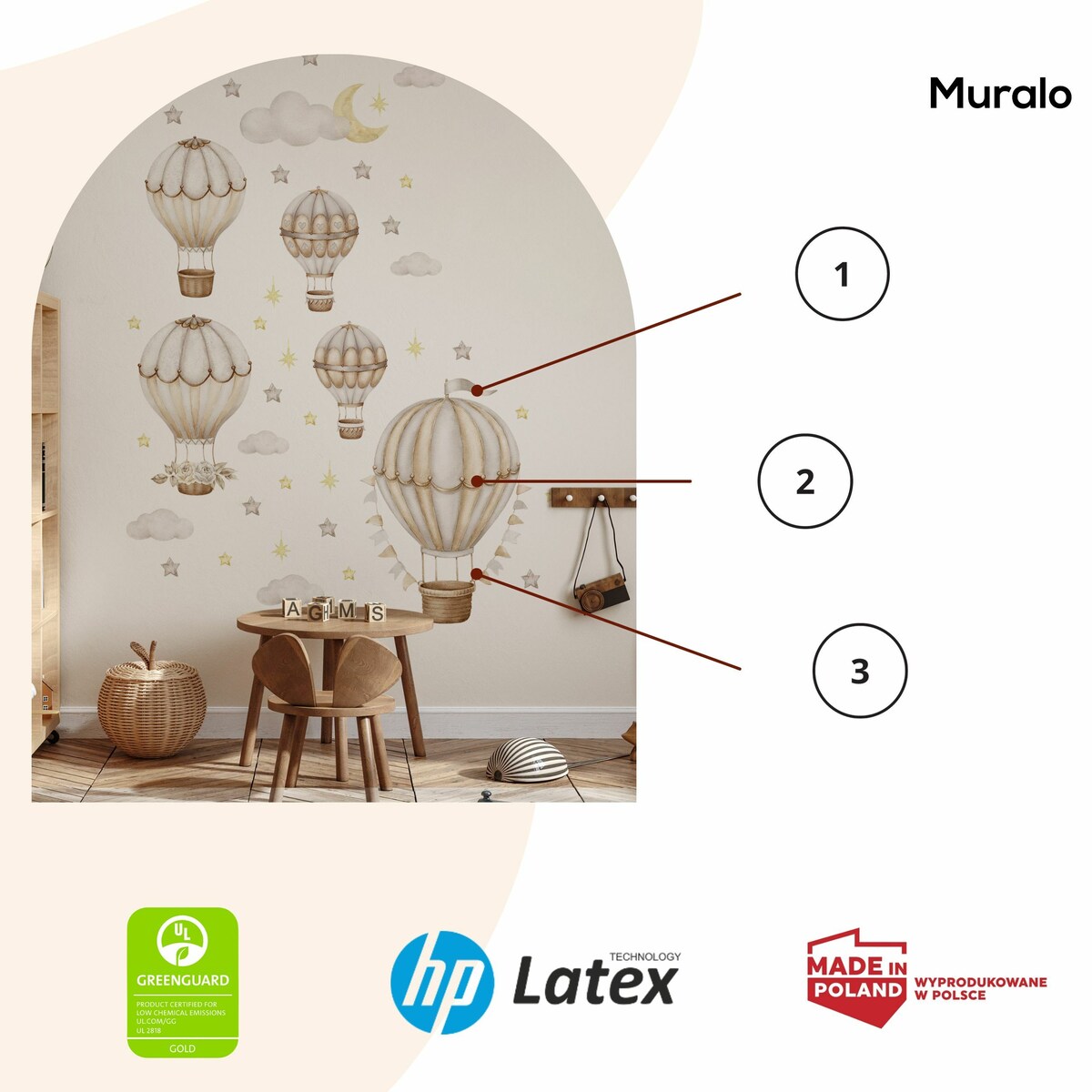 Naklejki Ścienne Dla Dzieci BALONY Chmurki Gwiazdy ZESTAW Styl Skandynawski 120x60cm