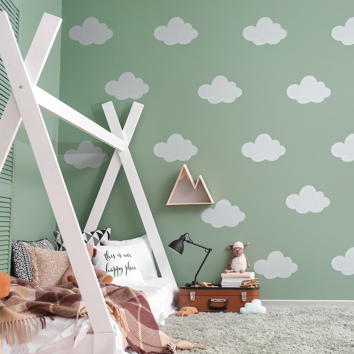 Naklejki Na Ścianę Dla Dzieci Białe Chmurki Pastelowe Chmury Boho Zestaw 120x60cm