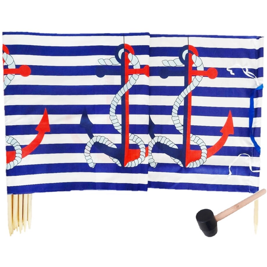 Parawan Plażowy Zasłona 8 M Na Plażę Składany Letni Kotwica W Paski Młotek W Zestawie