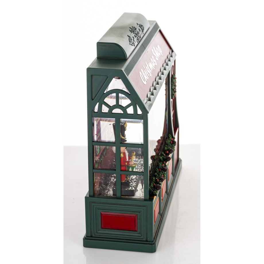 Dekoracja świąteczna SHOP 22x24x8 cm sklep z prezentami, LED i pozytywką