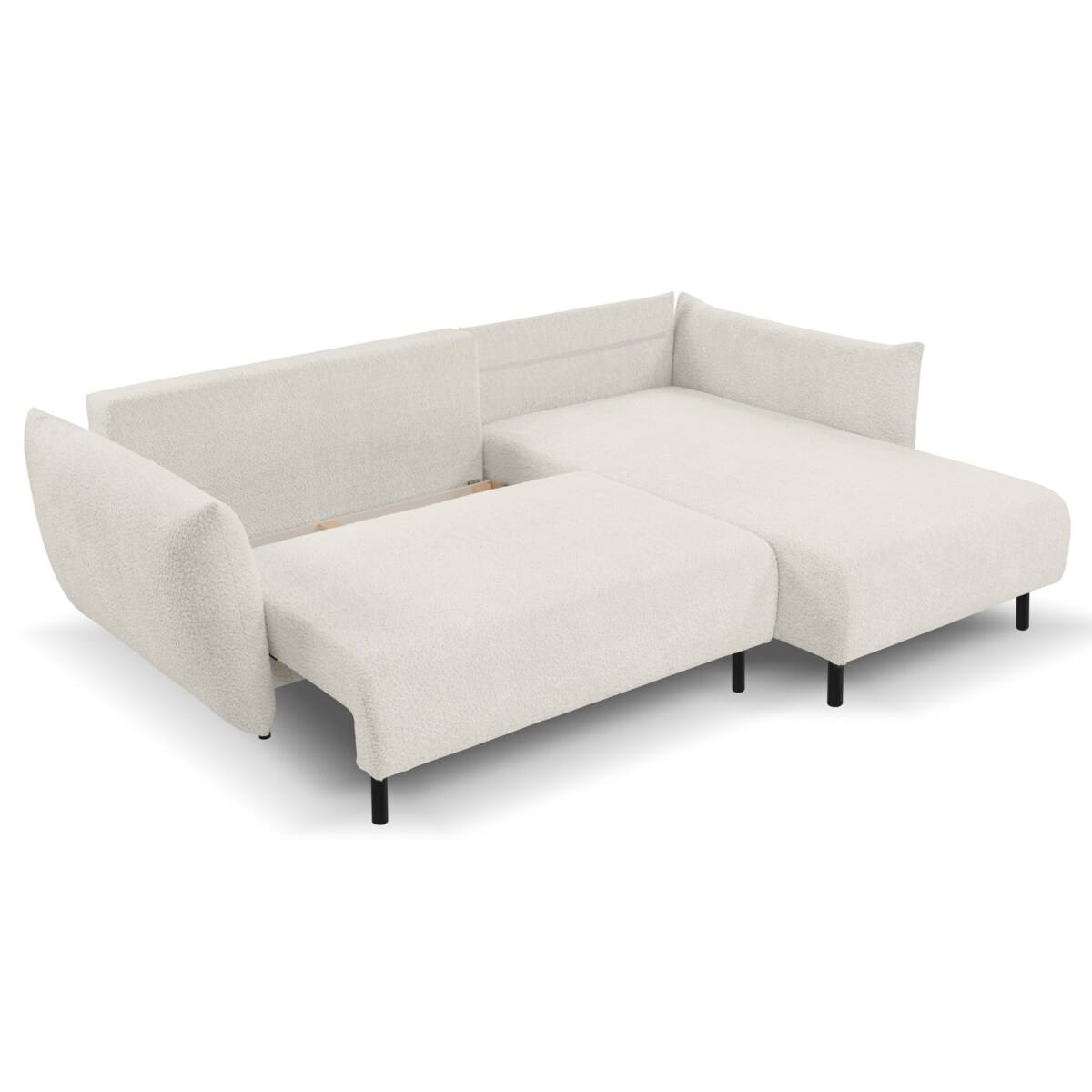 Narożnik DELI z funkcją spania na nóżkach, prawostronny, kremowy