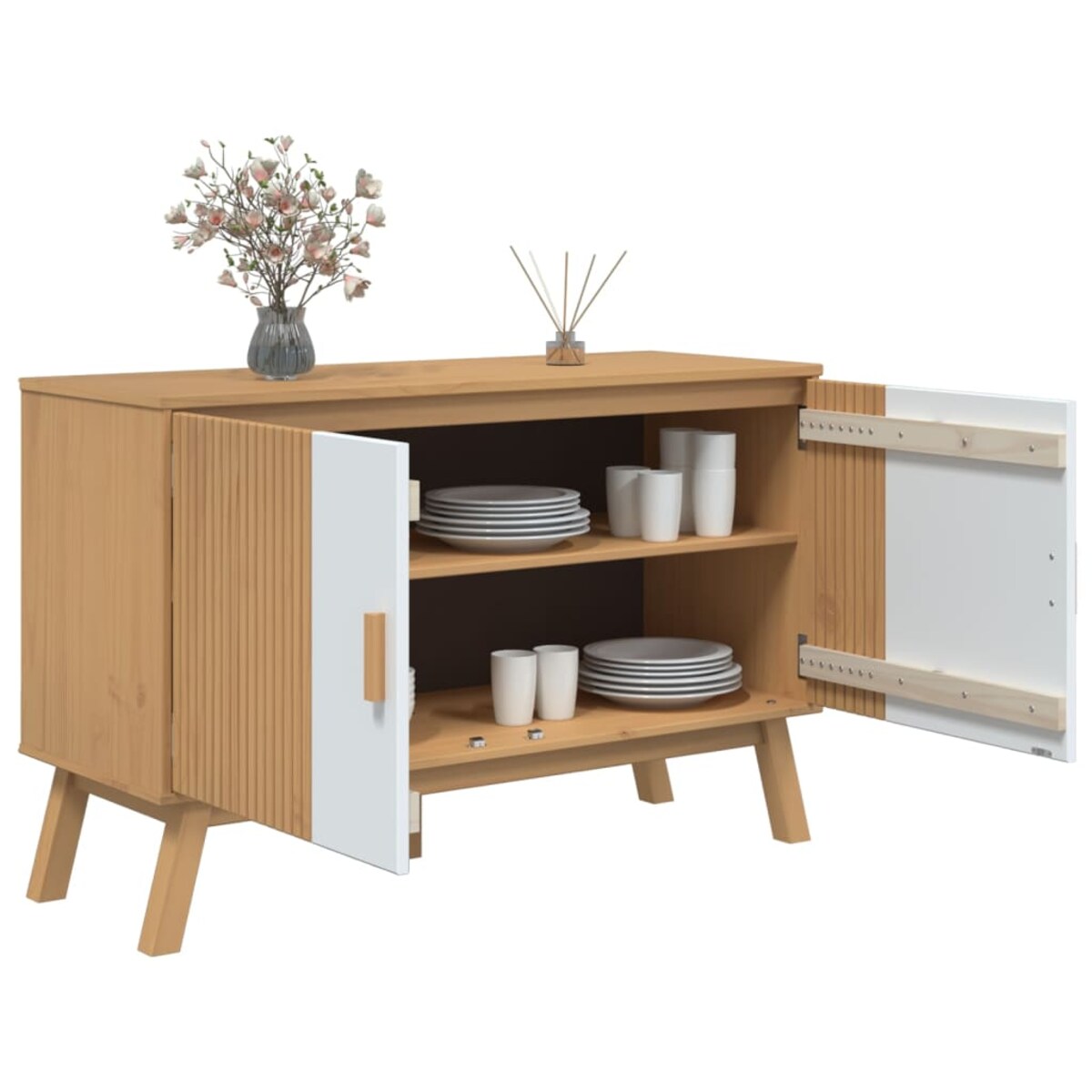 vidaXL Komoda OLDEN, biało-brązowa, 114x43x73,5cm, lite drewno sosnowe