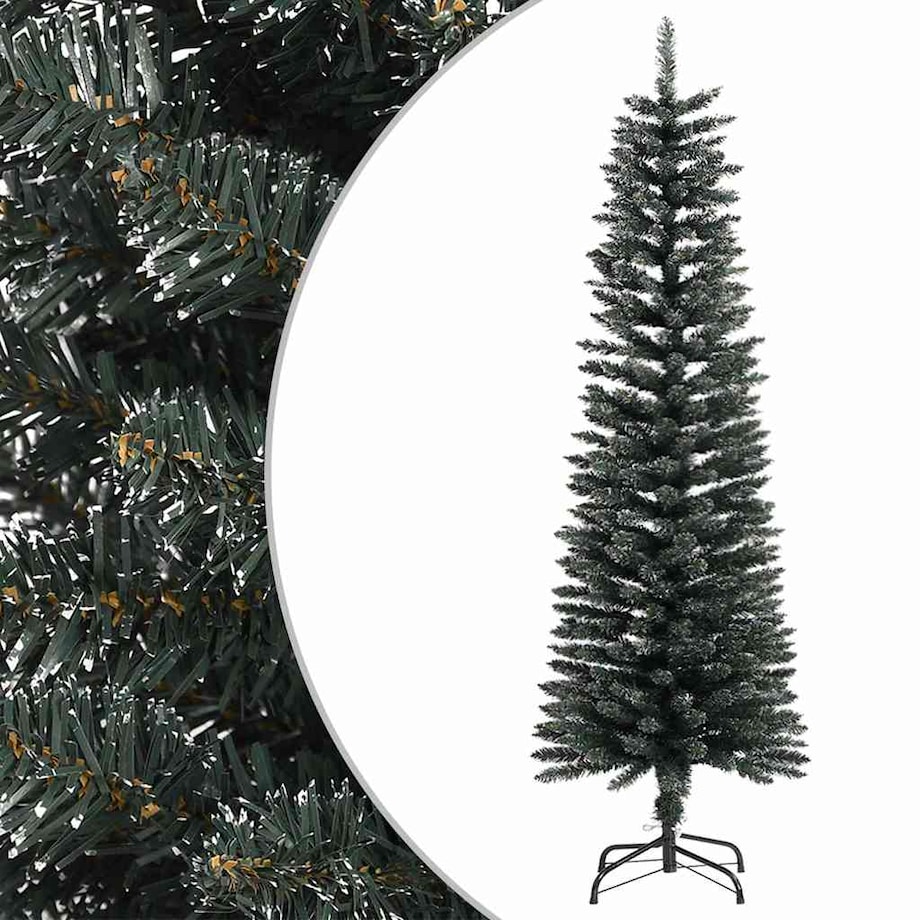 vidaXL Sztuczna, smukła choinka ze stojakiem, zielona, 150 cm, PVC
