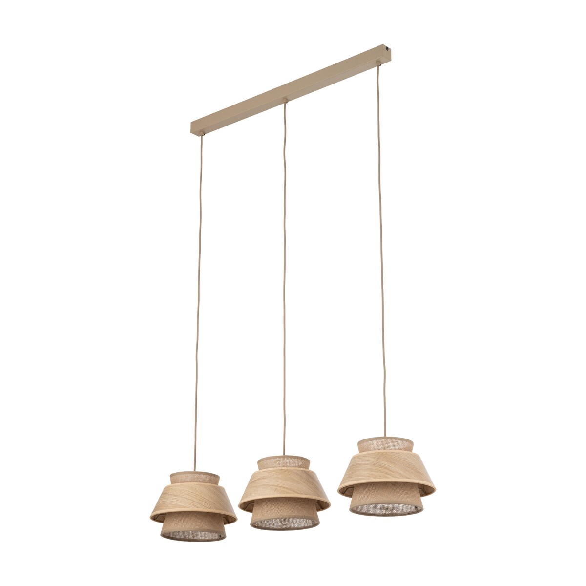 Lampa Wisząca Belka Tk Lighting Kalum Len Fornir 3Xe27 Skandynawski, Boho, Japandi