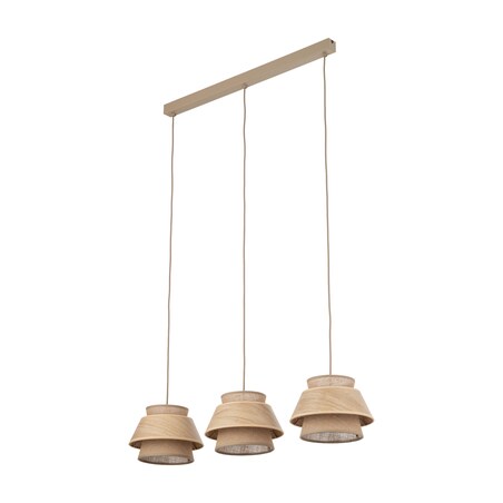 Lampa Wisząca Belka Tk Lighting Kalum Len Fornir 3Xe27 Skandynawski, Boho, Japandi