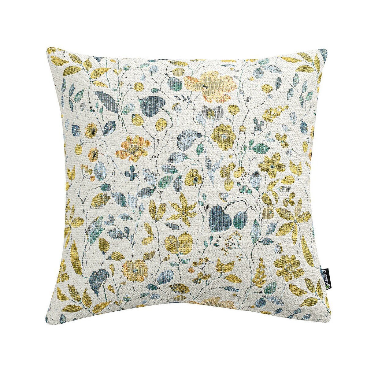Poszewka Kinga na poduszkę 43x43 żółto-niebieskie kwiaty na kremowym tle