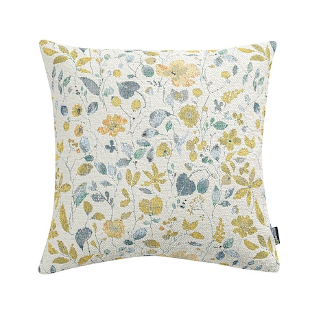 Poszewka Kinga na poduszkę 43x43 żółto-niebieskie kwiaty na kremowym tle