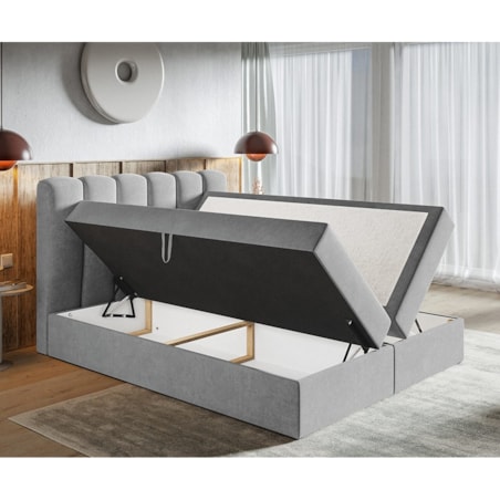 Łóżko kontynentalne FOX 10 160x200 z pojemnikiem i materacem - szare
