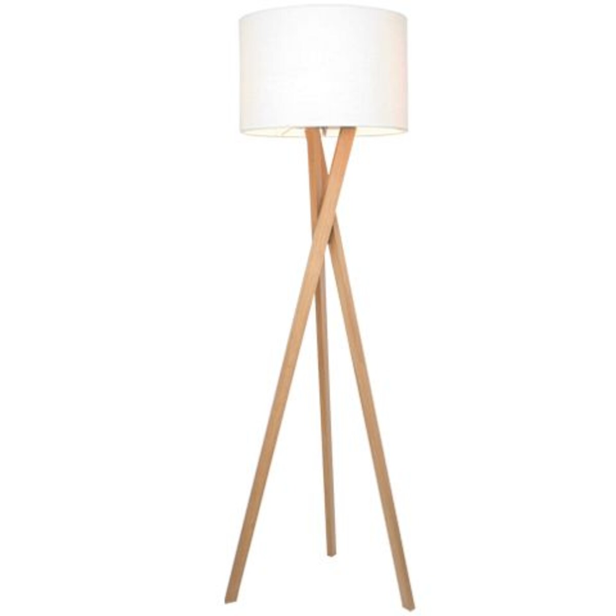 Stojąca lampa abażurowa Vega drewniana na trójnogu biała