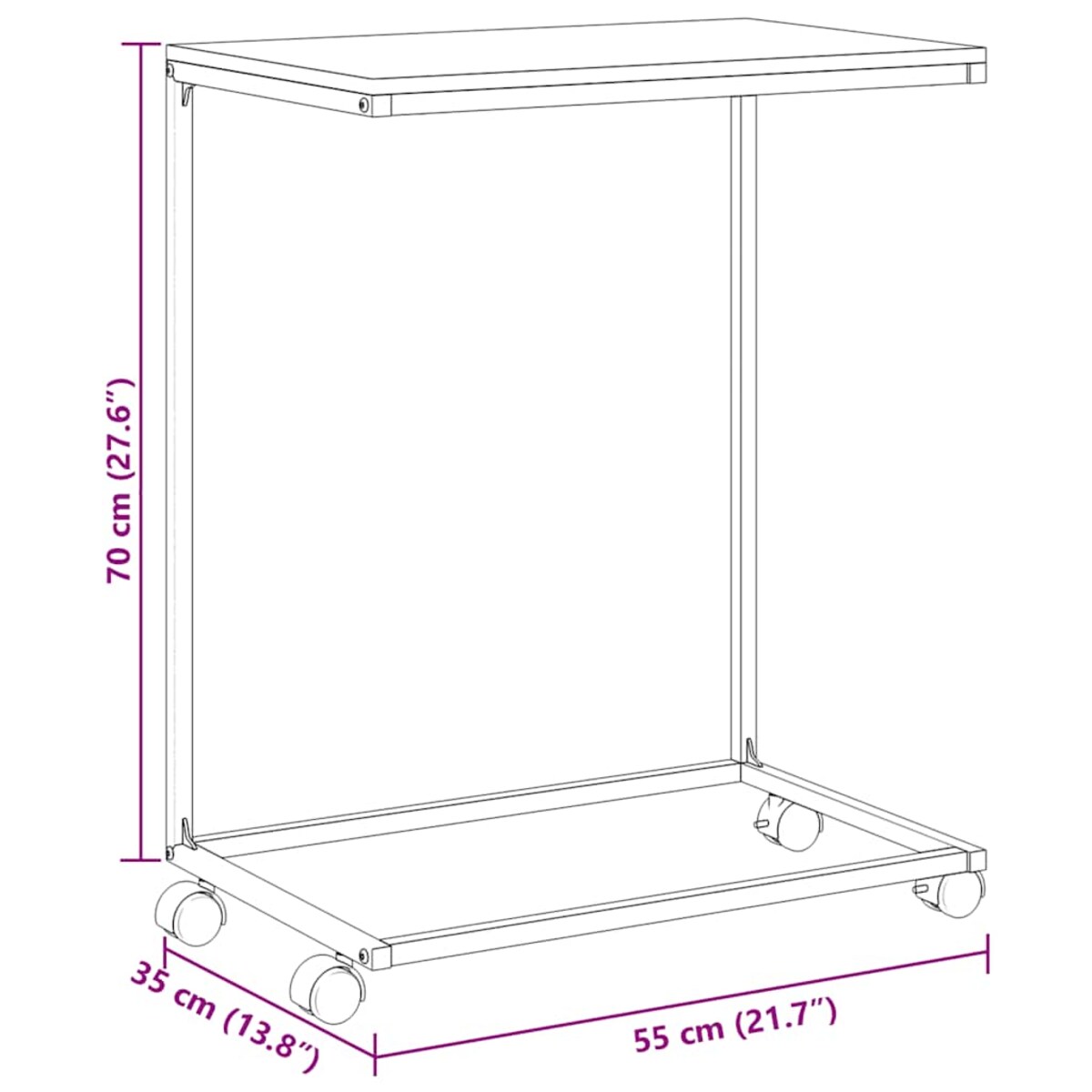 vidaXL Stolik boczny na kółkach, biały, 55x35x70 cm