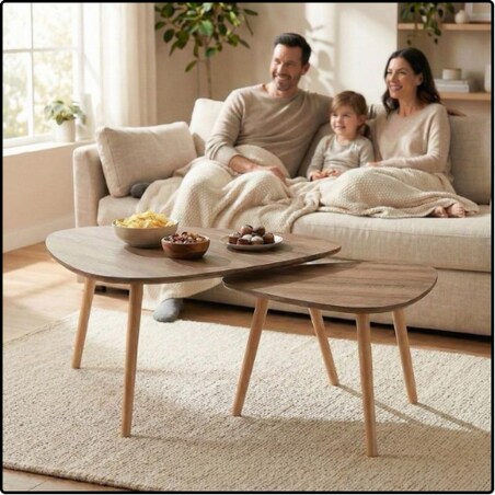 Stolik kawowy rustykalny okrągły zestaw stolików kawowych ława loft 2w1