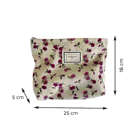 Kosmetyczka jednokomorowa beżowa w czerwone kwiatuszki 25 x 5 x18 cm KS117