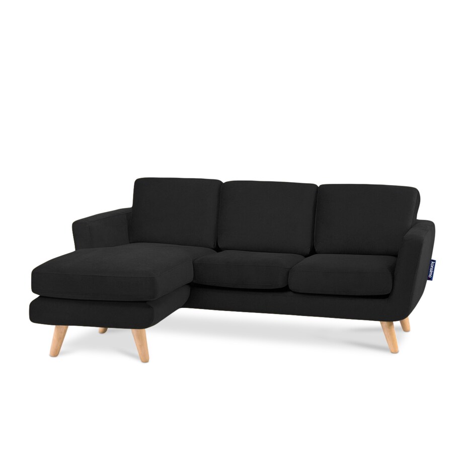 KONSIMO TAGIO Skandynawski narożnik czarny z pufem/ otomaną, lewy