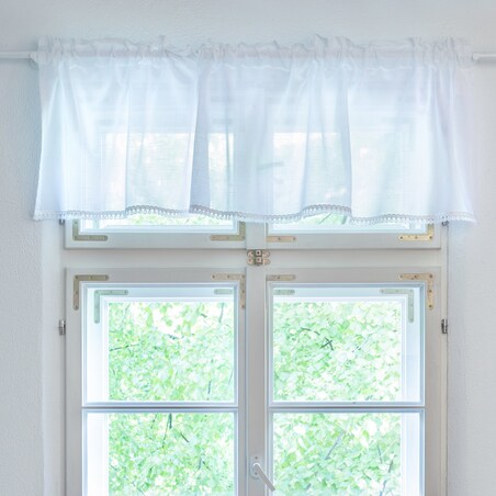 Lambrekin z frędzelkami na metry wys. 50 cm + 2,5 cm grzywka 130x0 prześwitujący biały