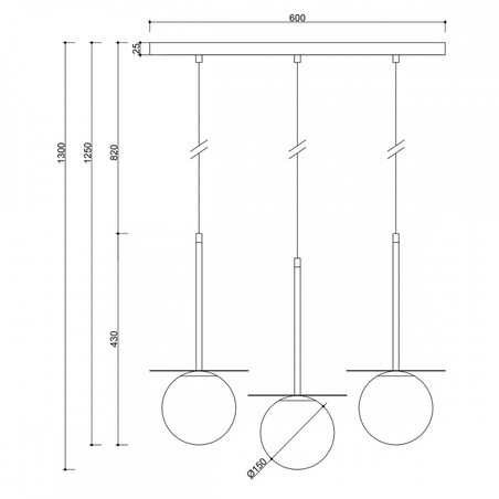 BORRA B 3L potrójna sufitowa lampa wisząca z mosiądzem