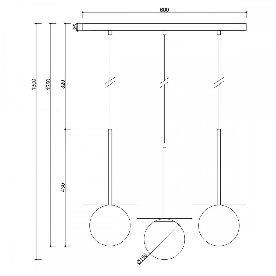 BORRA B 3L potrójna sufitowa lampa wisząca z mosiądzem