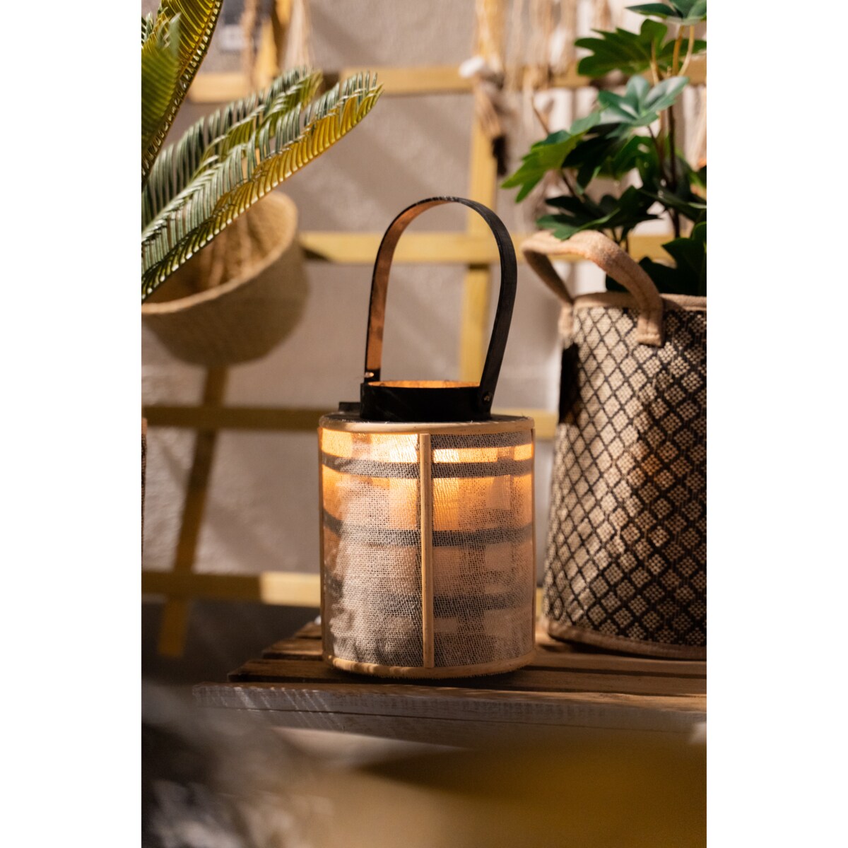 Lampion bambusowy z metalowym korpusem, Ø 17 x 22 cm