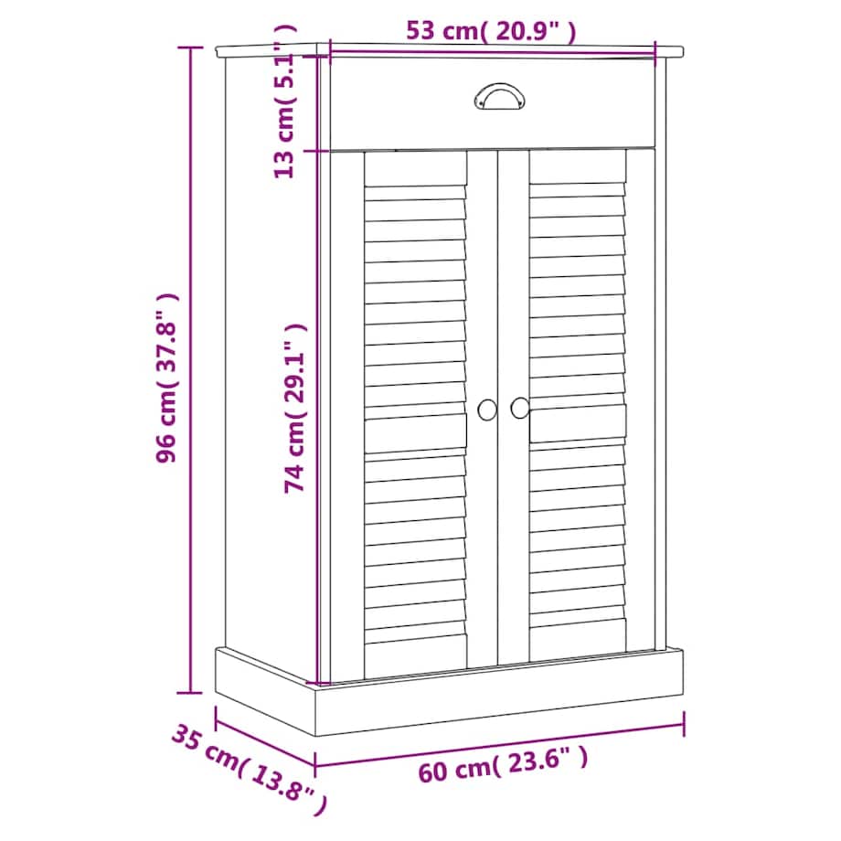 vidaXL Szafka na buty VIGO, szara, 60x35x96 cm, lite drewno sosnowe