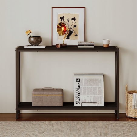 Stół ciemny brąz konsola przedpokój stolik boczny z półką pojemny wysoki 76